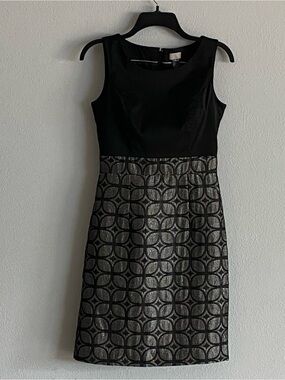 H&M Black and Silver Patterned Midi Sheath Dress